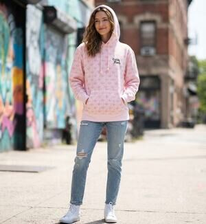 Teddy Fresh Pink Bear & Heart All-Over Print AOP Graphic Hoodie Cozycore Size L